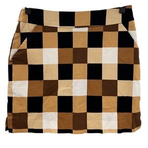 Loudmouth Golf Skort Womens 2 Brown Tan Black White Checkered Mini Skirt Y2K
